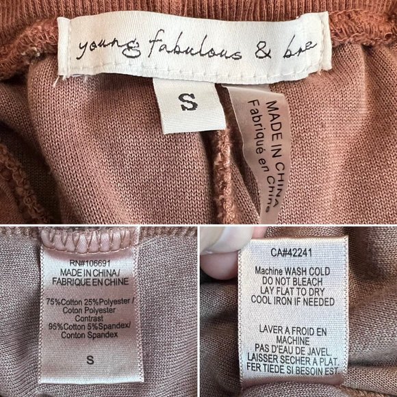 Young Fabulous & Broke Velour Joggers Size S Cherrywood Pockets Drawstring Pants - Picture 10 of 10